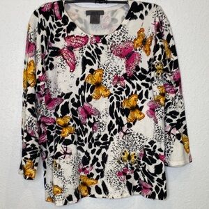 VENUE EMBELLISHED BEADED ONE BUTTON BUTTERFLY ANIMAL PRINT SWEATER EUC SZ: L